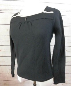 ei-789　■ a.ｖ.ｖ　 ■ レディース　ニットセーター　サイズM　長袖　黒　四角い襟の黒のセーター