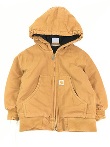 キッズ 古着 90s Carhartt 防寒 裏地キルティング ブラウン ダック ワーク アクティブ パーカー 24M 1歳位 古着