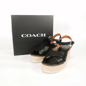 極美品 2022SS COACH Kimberly Espadrille キンバリー エスパドリーユ ウェッジソール サンダル ブラック US7B 約24cm レザー コーチ 箱付