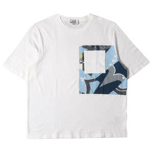 HERMES エルメス Tシャツ サイズ:XL 22SS ジオメトリック パネル 切替 ポケット クルーネック 半袖Tシャツ ホワイト 白 イタリア製