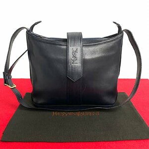 極 美品 YVES SAINT LAURENT イヴサンローラン ヴィンテージ YSL ロゴ レザー 本革 ショルダーバッグ ポシェット ブラック 14952