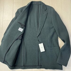 タグ付き新古品/46 M-L相当★アルマーニ/ARMANI COLLEZIONI 立体凹凸 シアサッカー 清涼感 テーラード ジャケット シングル メンズ 深緑