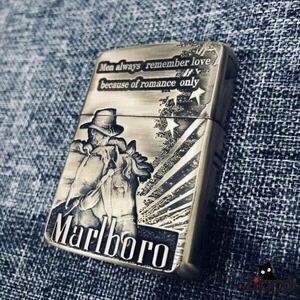 新品 Marlboro Zippoライター マールボロ ジッポー オイルライター AntiqueBrass 真鍮 ゴールド 未使用 喫煙グッズ