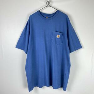 古着 Carhartt Tシャツ 刺繍ロゴ ポケット 厚手 ブルー XL