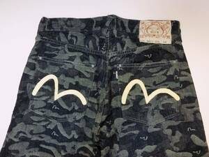 レア!! 美品 EVISU エヴィス 5500 カモメ 総柄 迷彩 カモ柄 スリム テーパード デニム ジーンズ W32/F247