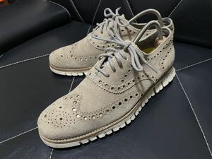 極美品 COLE HAAN コールハーン C12980 7M≒24.5cm レザーシューズ レザースニーカー ウイングチップ メダリオン サンド 軽量 通気性抜群