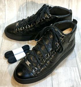 BALENCIAGA バレンシアガ◆25.5cm 40◆ITALY製 レザースニーカー レースアップ ミドルカット レザー 革靴 ドレスシューズ 紐靴 メンズ 黒