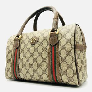 1円～ GUCCI グッチ ミニボストンバッグ ハンドバッグ GGスプリーム シェリーライン ウェブ インターロッキング スーキー コンパクト 茶色