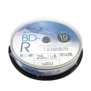 同梱可能 BD-R ブルーレイディスク 25GB CPRM対応 6倍速 ホワイトレーベル 10枚組 Lazos L-B10P/2662ｘ３個セット/卸