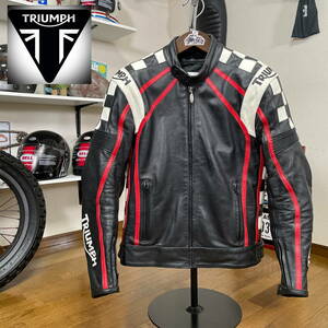 ☆TRIUMPH トライアンフ レザージャケット ブラック/50（L~XL相当）肩肘プロテクター ◆バイク ボンネビル スクランブラー ライディング