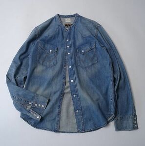 METAPHORE×Wrangler メタファー×ラングラー WS9036 バンドカラー デニムシャツ 長袖シャツ ノーカラー トップス (M) インディゴ　●S-407