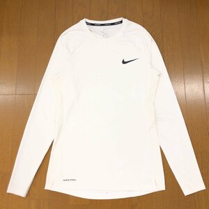 NIKE PRO ナイキ ロゴプリント 吸水速乾 ドライ ストレッチ コンプレッション シャツ L ホワイト 長袖 Tシャツ ロンT インナーウェア