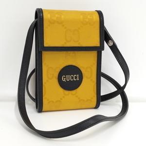 【中古】GUCCI オフザグリット ショルダーバッグ レザー キャンバス イエロー 625599