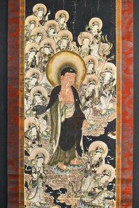 【真作】B3082 仏画仏教美術「釈迦来迎図」絹本 肉筆 表具アレ