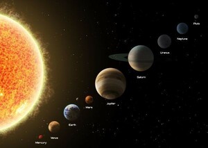 太陽と太陽系の惑星 水金地(月)火木土天冥海 天体 宇宙 神秘 絵画風 壁紙ポスター 特大A1版 830×585mm（はがせるシール式）001A1