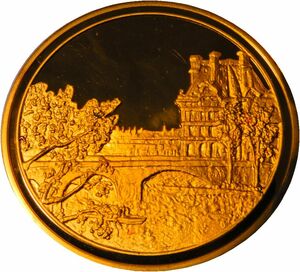 240 画家ピサロ パリ造幣局 限定版 印象派展100周年 1903年 ボン・ロワイヤルとルーヴル宮 純金張り 24KTゴールド 純銀製 メダル コイン
