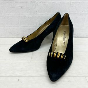 1309◎ ② YVES SAINT LAURENT イヴ サンローラン 靴 シューズ パンプス ハイ ヒール カジュアル ブラック レディース38