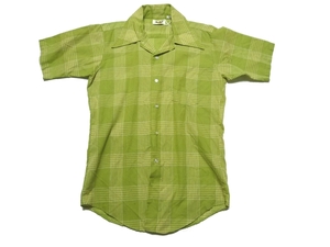 70’ｓ　ビンテージ　Model　半袖シャツ　S～M位　黄緑×白×黄色　チェック柄 　100％コットン　USA製