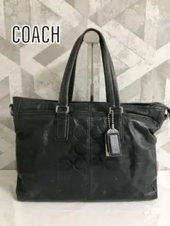 COACH コーチ 70253 オプアート レザー トートバッグ ネイビ