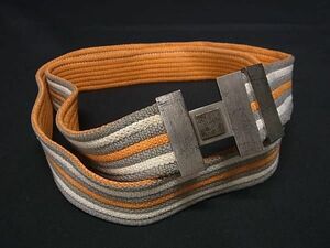 1円 HERMES エルメス Hロゴ ボーダー シルバー金具 ベルト レディース メンズ オレンジ系×グレー系 BJ2871