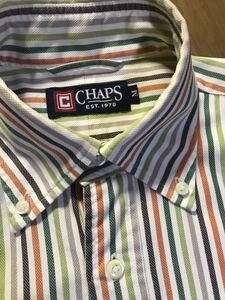 CHAPS 1978 日登美㈱　綿100％　白灰黄緑赤濃灰ストライプB.D