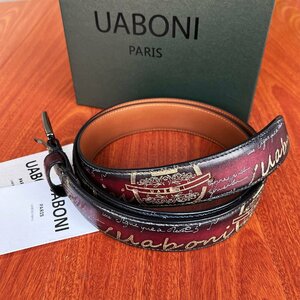 最上級 EU製 定価9万◆UABONI*ユアボニ*幻のパティーヌ*ベルト◆手染 ハンドメイド ゴールデン 調節可能 本革 レザー スーツ ビジネス 紳士