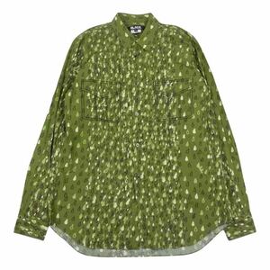 BLACK COMME des GARCONS ブラックコムデギャルソン ポケットステッチデザイン 総柄プリント 長袖 シャツ カーキ系 XL【中古】