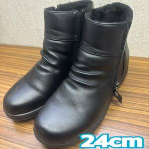 美品 靴 ◆ スノー ショートブーツ Lサイズ ２４㎝ 黒 BLACK ◆ レディース 防寒シューズ
