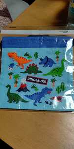 恐竜柄 dinosaurs マチ付き巾着袋 新品・未開封・即決 ブルー キョウリュウ