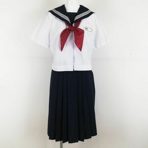 1円 セーラー服 スカート 上下2点セット 夏物 白3本線 女子 学生服 静岡浅羽中学 白 制服 中古 ランクC NA0511