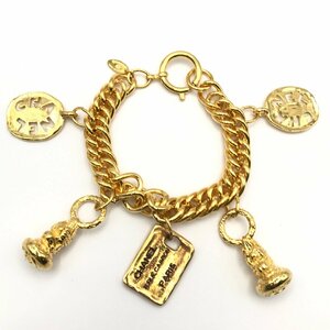 1円 良品 CHANEL シャネル RUE CAMBON チャーム ヴィンテージ ブレスレット ゴールド k1815