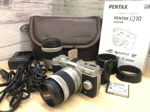 【E1222AY】PENTAX ペンタックス Q10 デジタル一眼カメラ ダブルレンズキット smc F2.8-4.5 5-15mm F2.8 15-45mm バッグ 付属品有 動作品