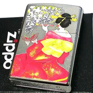 ZIPPO ライター 和柄 芸者 シルバー ジッポ 綺麗 立体的 フルカラー 日本 和風 銀 メンズ プレゼント ギフト