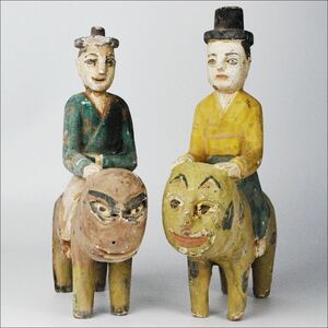 朝鮮美術 李朝 彩色木彫 馬上人物像 騎馬 武人 賢人