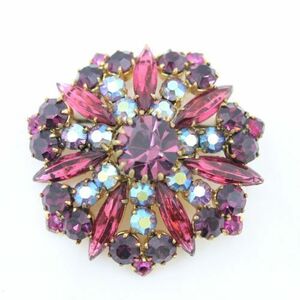 Vintage Brooch ヴィンテージ パープル ラインストーン ブローチ