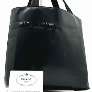 《美品》PRADA プラダ メンズ ロゴ型抜き トートバッグ ビジネスバッグ ハンドバッグ A4 肩掛け 手持ち ブラック