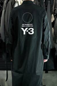 Y-3 ヨウジヤマモト　U Stacked Logo Long Shirt　バック　ロゴ　ロング　シャツ　黒　M