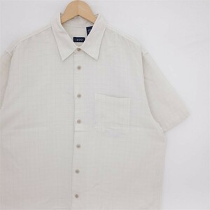アイゾッド IZOD シルク混紡 半袖チェックシャツ ボックス型 シルクシャツ メンズ US-XLサイズ チェック柄 アイボリー系 hs-9942n