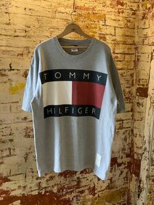 90s TOMMY HILFIGER PRINTED Tee MADE IN USA トミーヒルフィガープリントTシャツ ロゴTシャツ アメリカ製 USA製 XL 80s 送料無料