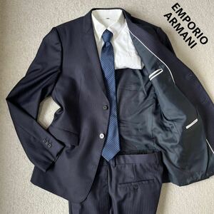 XXLサイズ 極美品 EMPORIO ARMANI エンポリオアルマーニ 黒タグ スーツ DAVIDLINE セットアップ ネイビー テーラード ジャケット シングル 