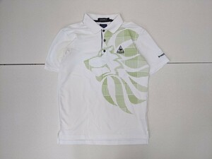 3．ルコックゴルフ Le coq sportif GOLF ブルーライン 大判 半袖ポロシャツ QG2824 メンズM 白緑 x310