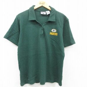 古着 半袖 ポロ シャツ レディース 90s NFL グリーンベイパッカーズ コットン 開襟 オープンカラー 緑 グリーン アメフト スーパーボウ