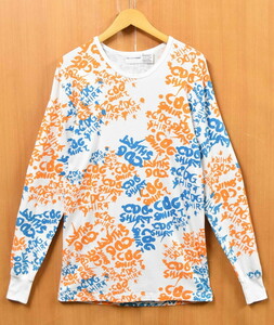 コム・デ・ギャルソン シャツ 長袖Tシャツ ロンT 英字柄 ホワイト×オレンジ×ブルー メンズL(33917