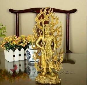 新入荷 極上の仏教美術 不動明王 銅製 十二支守り本尊・黄銅色 開運出世 開運厄除 災難除去・総高28cm