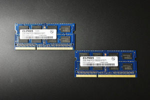 当日発送 Mac対応 メモリ ELPIDA DDR3 2GB×2枚　PC3-10600S EBJ21UE8BFU0-DJ-F 中古品 1-908-3