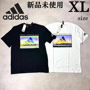 新品 正規品 1円~XLsize アディダス 半袖 Tシャツ 2枚セット adidas 白 黒 オーシャンプリント 春 夏 コットン まとめ ２枚 ストライプ 海