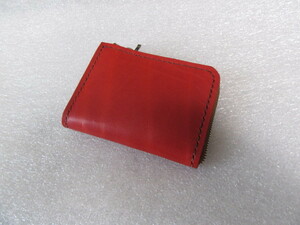 総手縫い　　RED系　　Ｌ型　コンパクト財布　・ウォレット