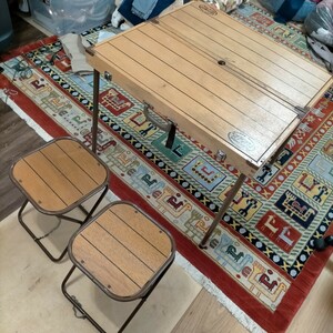 ■昭和レトロビンテージ ポップアップ木製テーブル＆チェアセット 折りたたみオールインワン