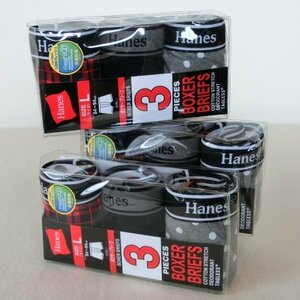 【L】Hanesヘインズ　ボクサー　９枚セット（３パッケージ）　0766　抗菌防臭　綿混　黒・赤・ドット　３柄　お買得　HM6EV701S C/#２