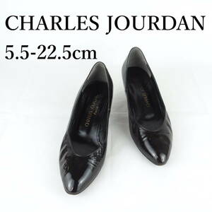 LK8496*CHARLES JOURDAN*シャルルジョルダン*レディースパンプス*5.5-22.5cm*エナメル黒